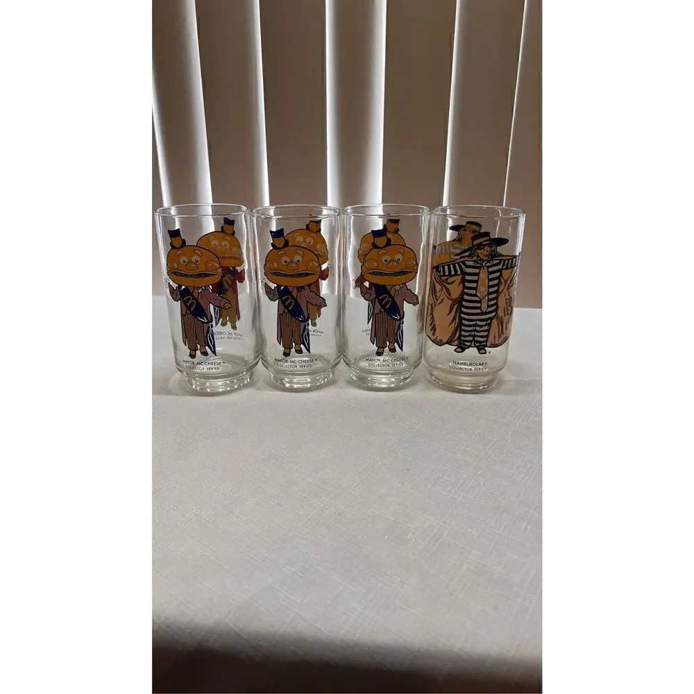 MCDONALDS MAYOR MCCHEESE & HAMBURGLER PROMOTIONAL GLASSES SET OF 4 1970'S